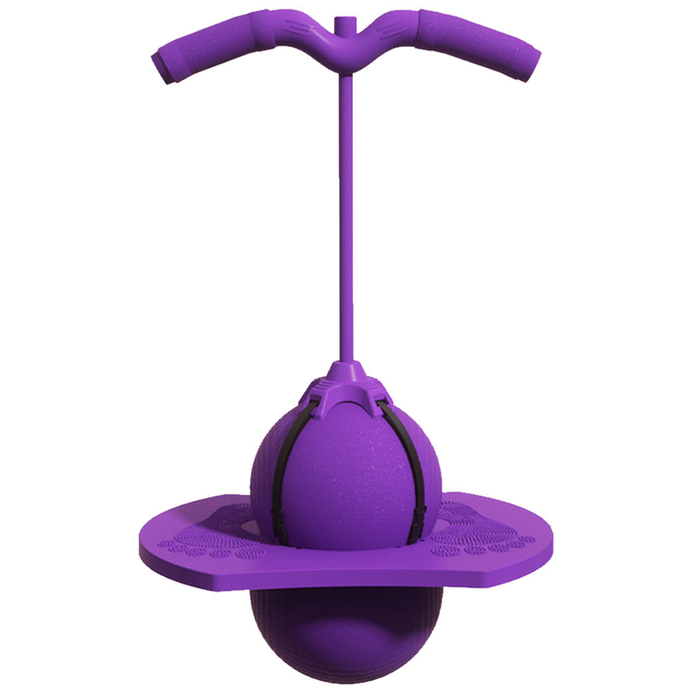 Kind met kleurrijke springstok; vrolijk en duurzaam ontwerp, stimuleert balans en coördinatie, perfect voor binnen en buiten.