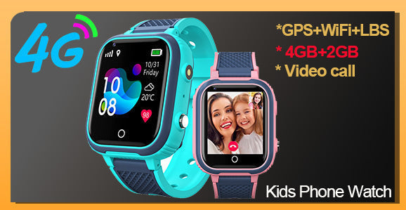 Kleurenrijk kinderhorloge (roze, blauw, zwart) met GPS, videobellen en waterdicht design voor plezier.
