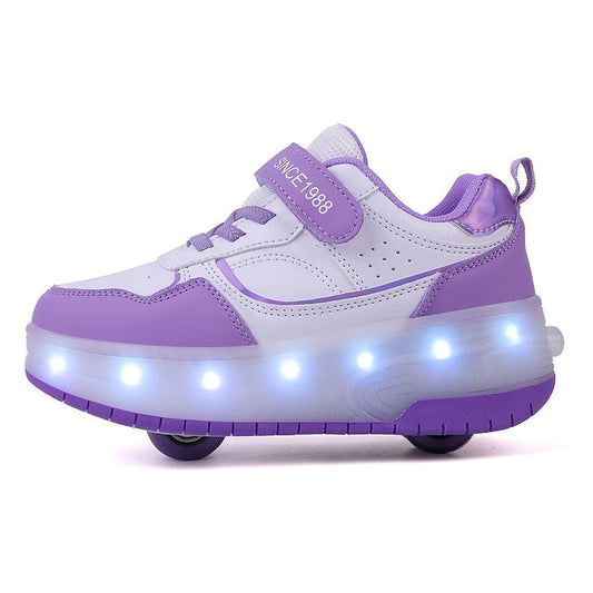 "Kinderschoenen met LED-wielen, rubberen zool en ademend mesh, ideaal voor plezier en beweging."