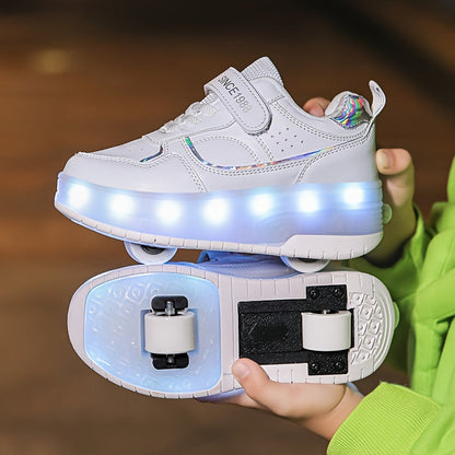 "Kinderschoenen met LED-wielen, rubberen zool en ademend mesh, ideaal voor plezier en beweging."