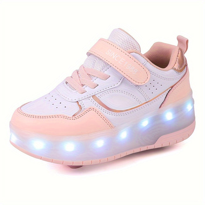 "Kinderschoenen met LED-wielen, rubberen zool en ademend mesh, ideaal voor plezier en beweging."