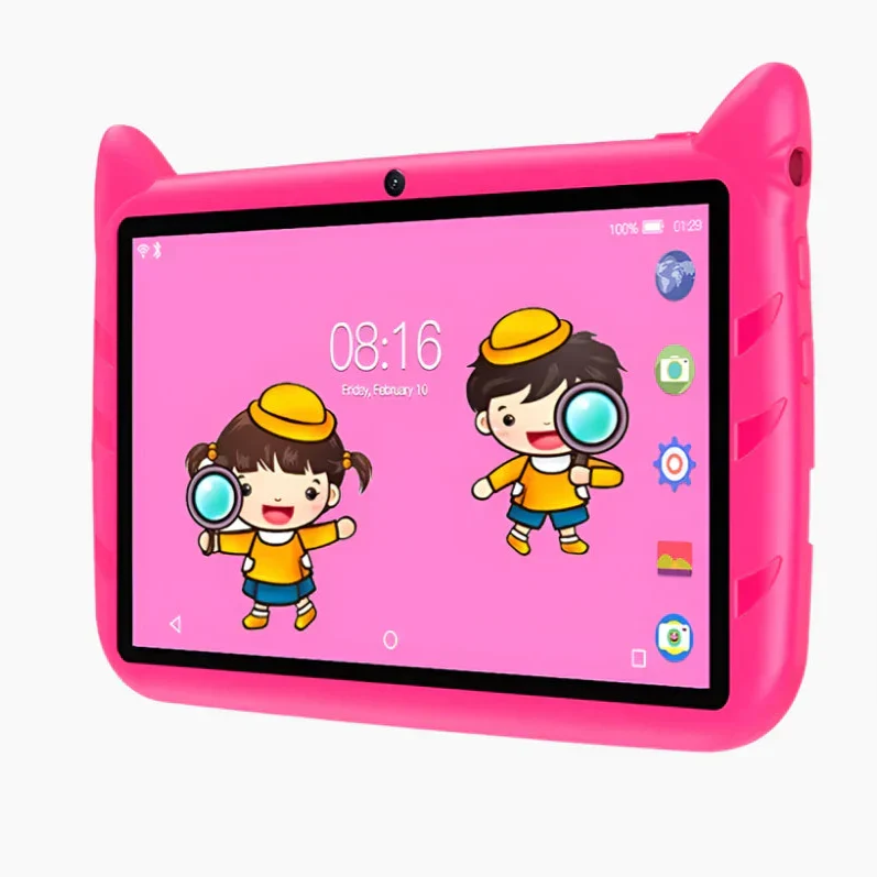 Blauwe 7 inch kindertablet met ruime 64GB opslag; ideaal cadeau voor uren speel- en leerplezier.