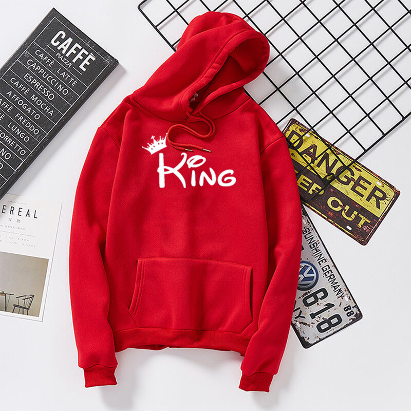 Bijpassende unisex King & Queen hoodies voor stellen, ideaal relatie cadeau voor geliefden.