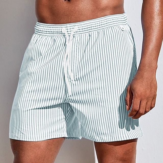 Heren gestreepte boardshorts voor strand en zwembad, comfortabel en sneldrogend. Ideaal voor zomer.