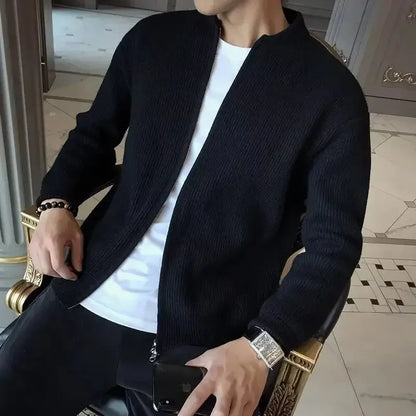 "Klassieke herensweater met ritssluiting, beige kleur, lange mouwen, katoenen stof, veelzijdig voor casual en formele gelegen