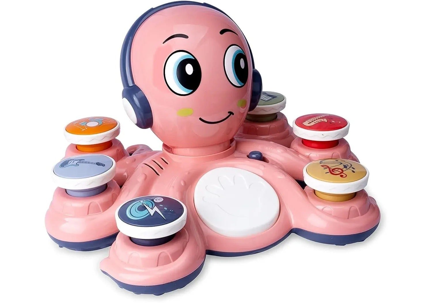 "Kleurrijk interactief octopus muziekspeelgoed voor peuters, bevordert muzikale vaardigheden en motoriek in roze en blauw."
