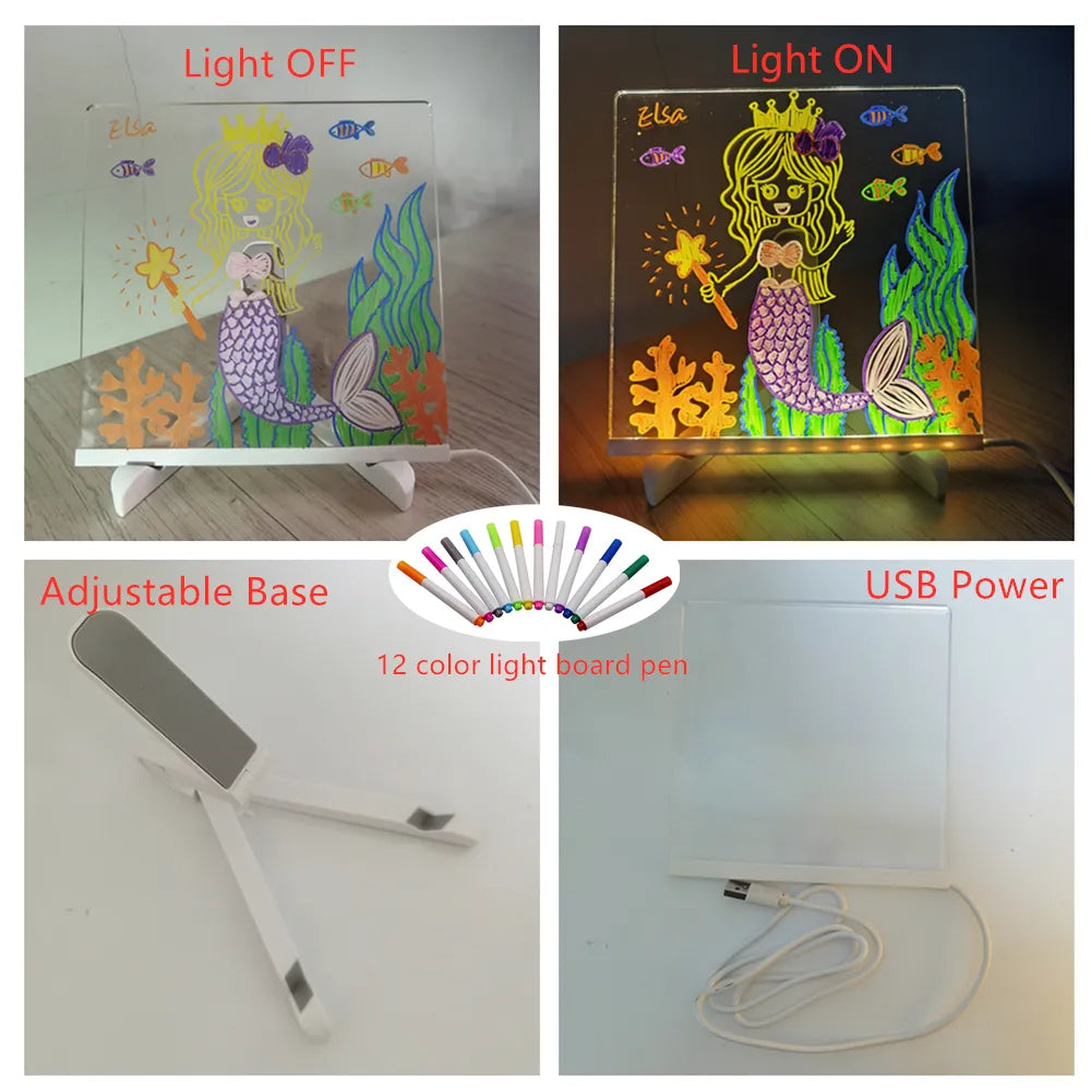 Kinderen tekenen en creëren met dit LED tekenbord; stimuleert fantasie en artistieke vaardigheden.