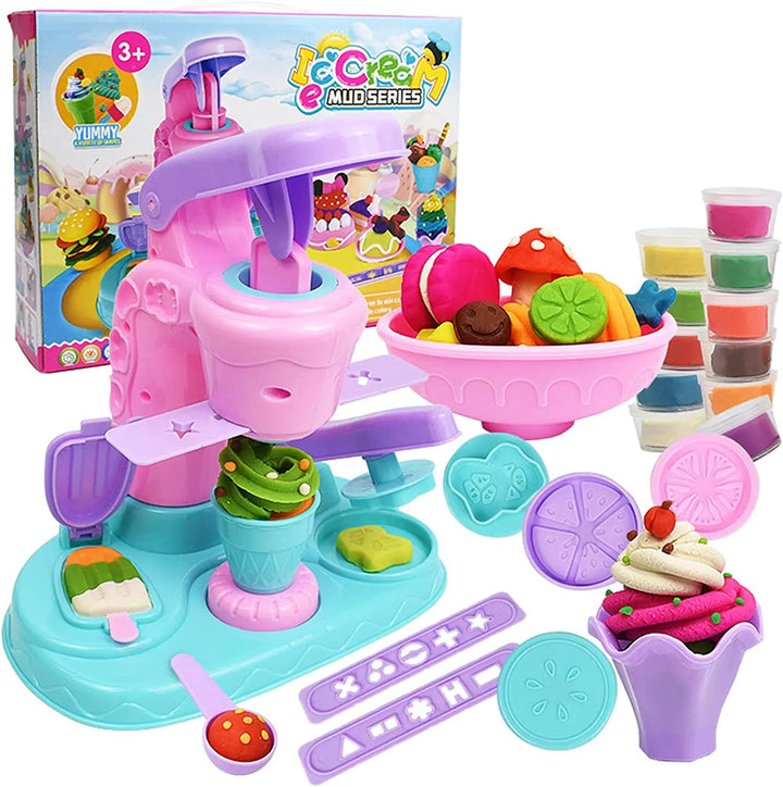 Creatieve klei ijsmachine speelset voor kinderen, stimuleert fantasie en fijne motoriek.