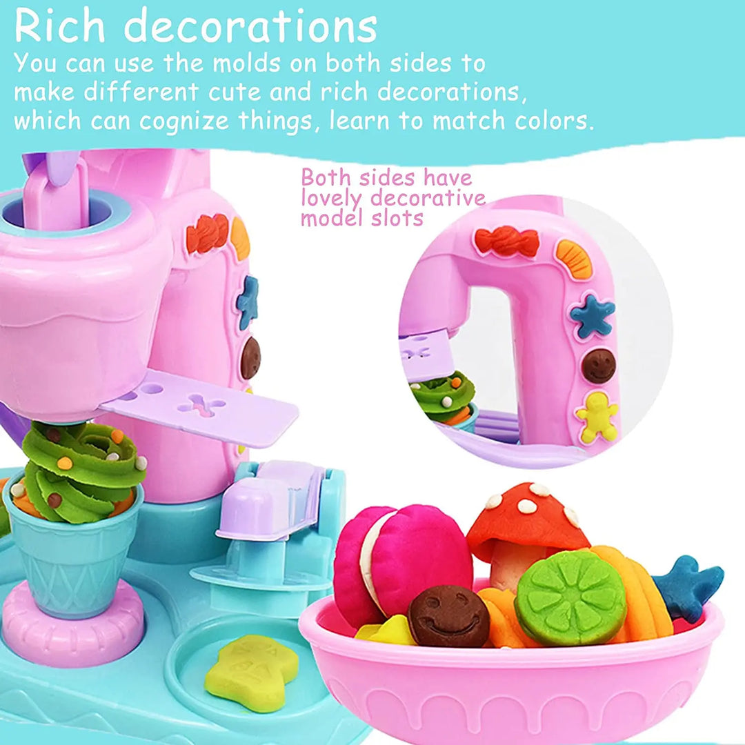 Compleet assortiment van klei en accessoires voor de ijsmachine speelset, bevordert creatief spel.