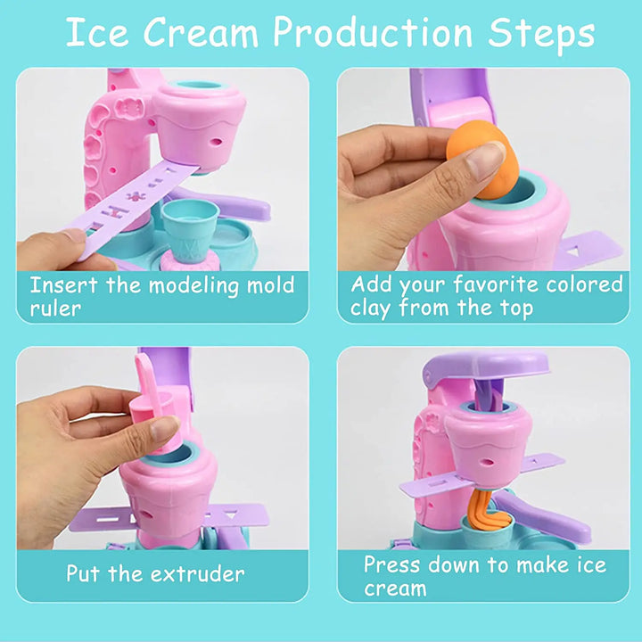 Stimuleer creativiteit en fijne motoriek met deze educatieve klei ijsmachine speelset voor kinderen.