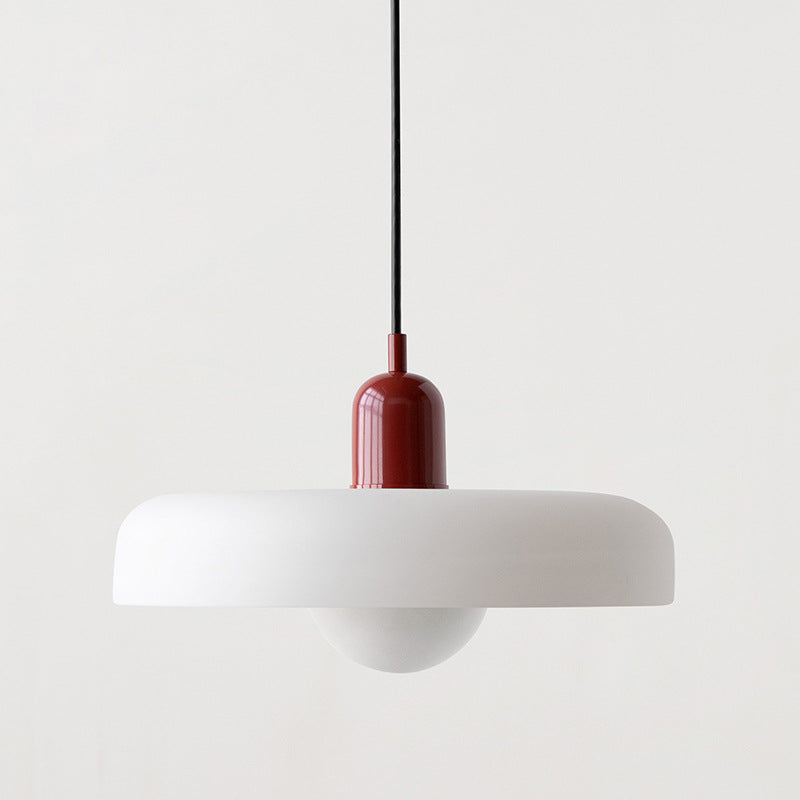 Glazen Bauhaus hanglamp, modern design, artistieke flair en kleurrijk.