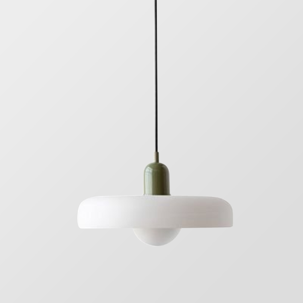 Kleurrijke plafondlamp, glas, Bauhaus design, voor een levendig interieur.