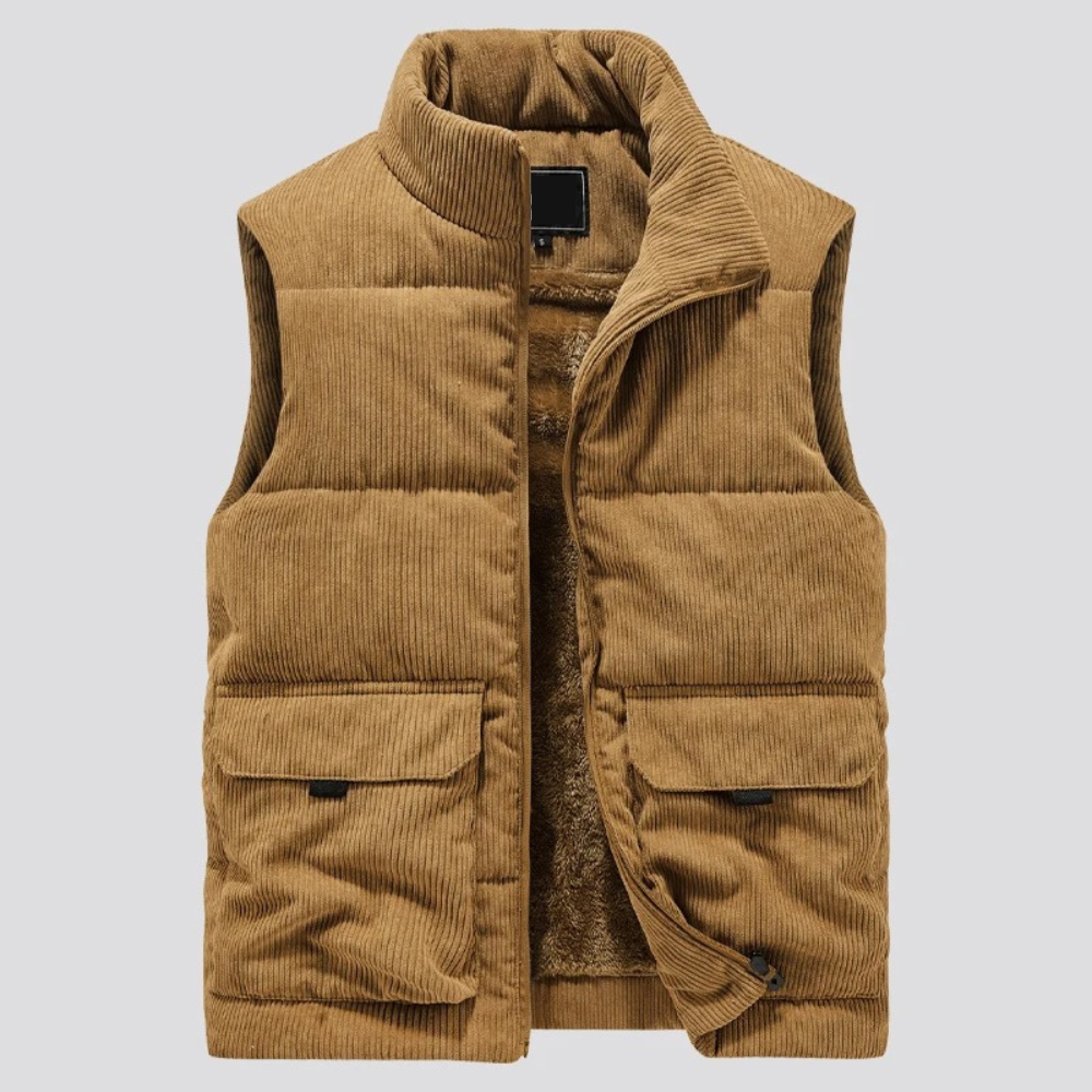 Heren corduroy wintervest met rits, warm en stijlvol voor de koude wintermaanden.