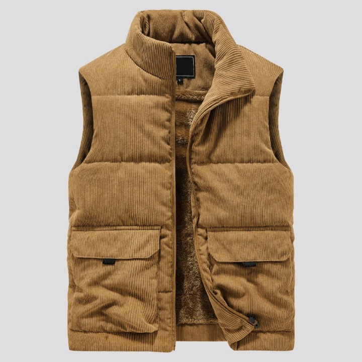 Heren corduroy wintervest met rits, warm en stijlvol voor de koude wintermaanden.