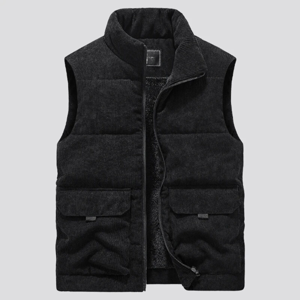 Warm corduroy herenvest met ritssluiting, ideaal voor comfortabele winterkleding.
