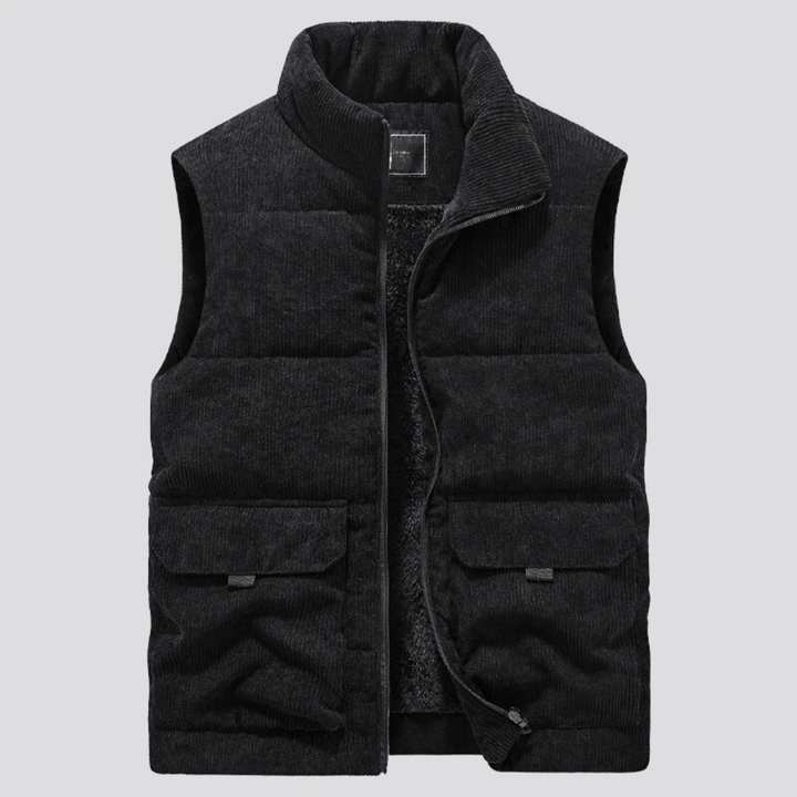 Warm corduroy herenvest met ritssluiting, ideaal voor comfortabele winterkleding.