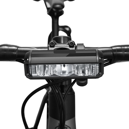 "Krachtige 1400 lumen fietslamp, zwarte behuizing, oplaadbaar, weerbestendig ontwerp voor optimale zichtbaarheid"
