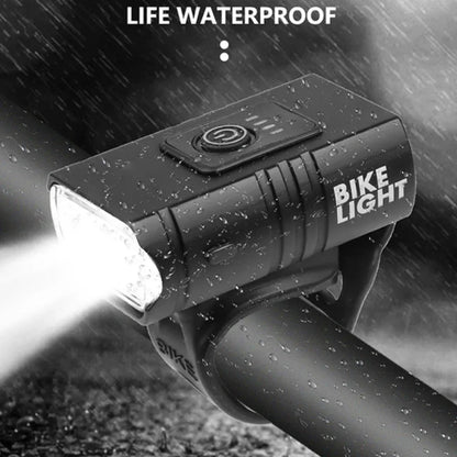 "Krachtige LED fietsverlichting met USB-oplaadbare koplamp, 1000LM licht, waterbestendig zwart design voor MTB en stadsfiets.
