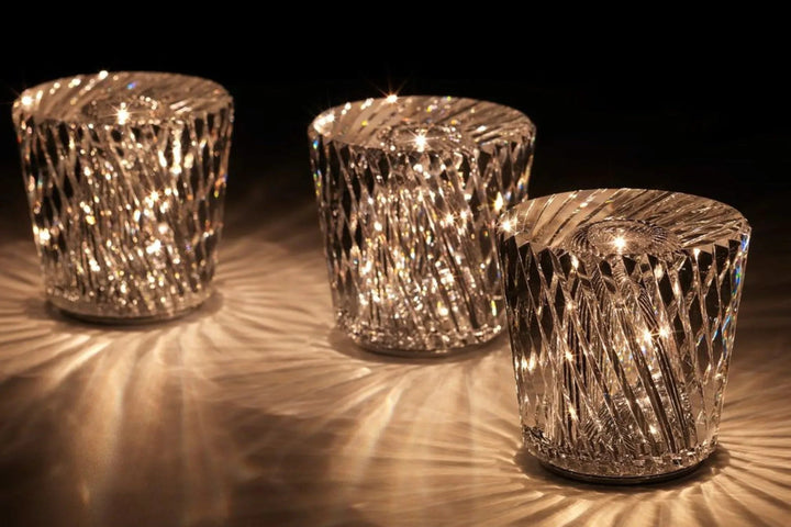 Chique diamant design LED lamp, oplaadbaar, kristal glas, ideaal voor de eettafel.