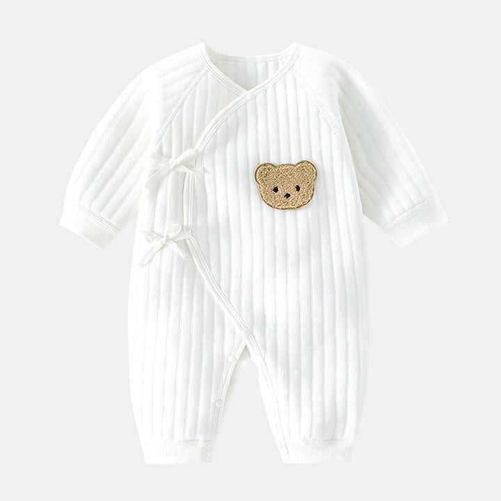 Lieve babyromper met beertje voor warme voorjaar- en herfstdagen. Comfortabele katoenen baby outfit.