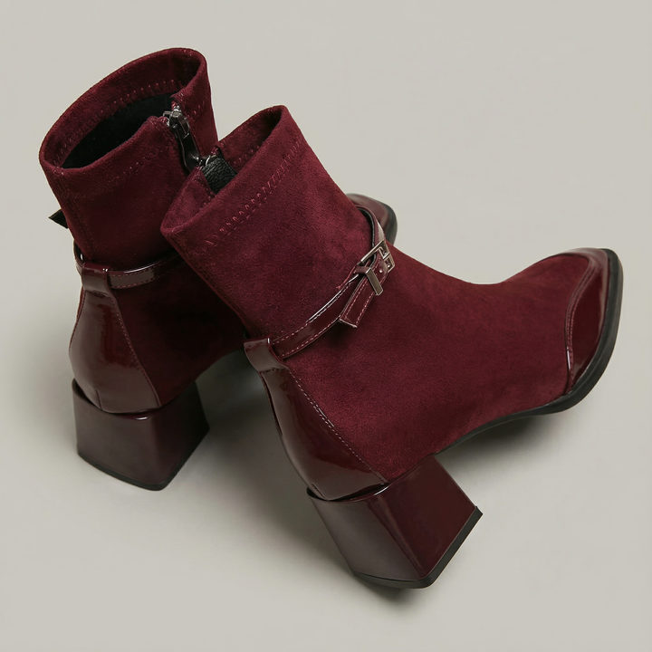 Comfortabele orthopedische enkelboots voor dames, met vierkante neus en elegante blokhak.