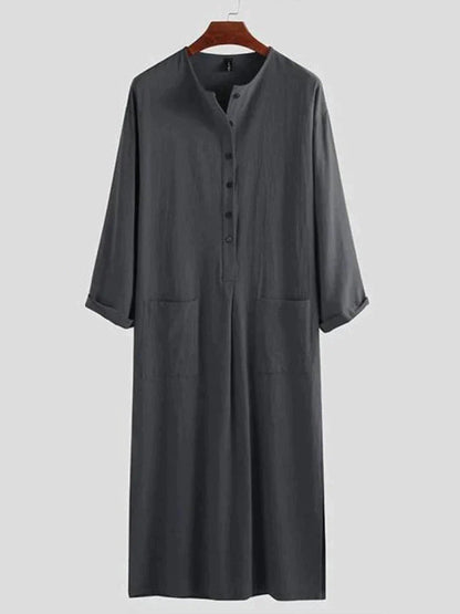"Lang katoenen-linnen overhemd, vooraanzicht, stijlvol en elegant design, perfect voor zakelijke en casual gelegenheden."