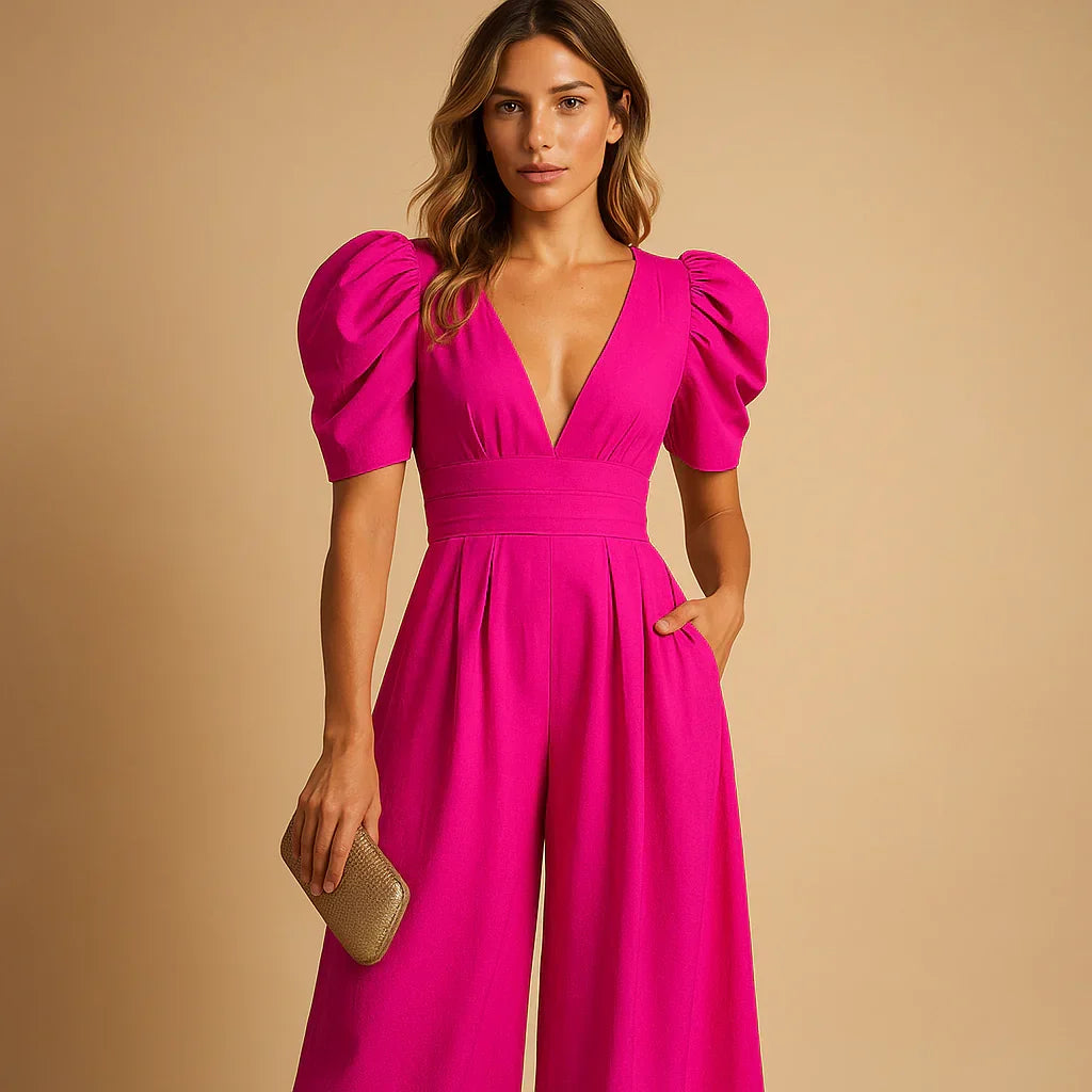Dames jumpsuit met elegante pofmouwen en een moderne snit, perfect voor een stijlvolle en comfortabele look.