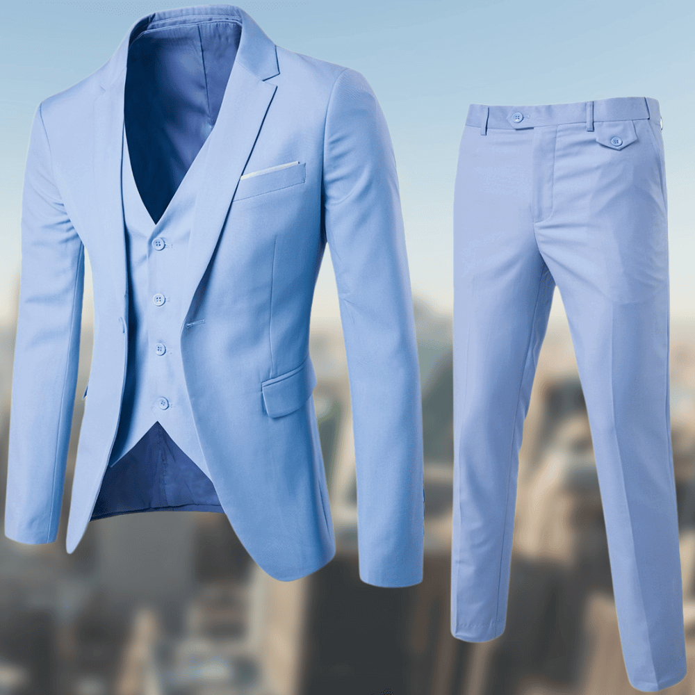 Compleet driedelig herenpak: colbert, gilet en pantalon. Perfect voor zakelijke, formele of feestelijke events.