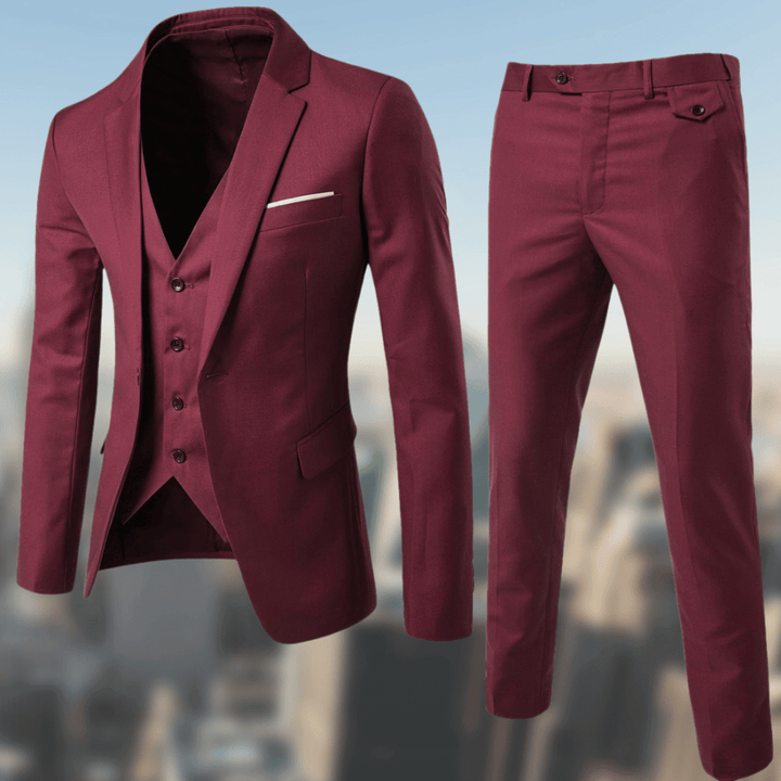 Formeel herenpak met gilet en pantalon, uitstekend geschikt als trouwpak of voor gala's en feesten.
