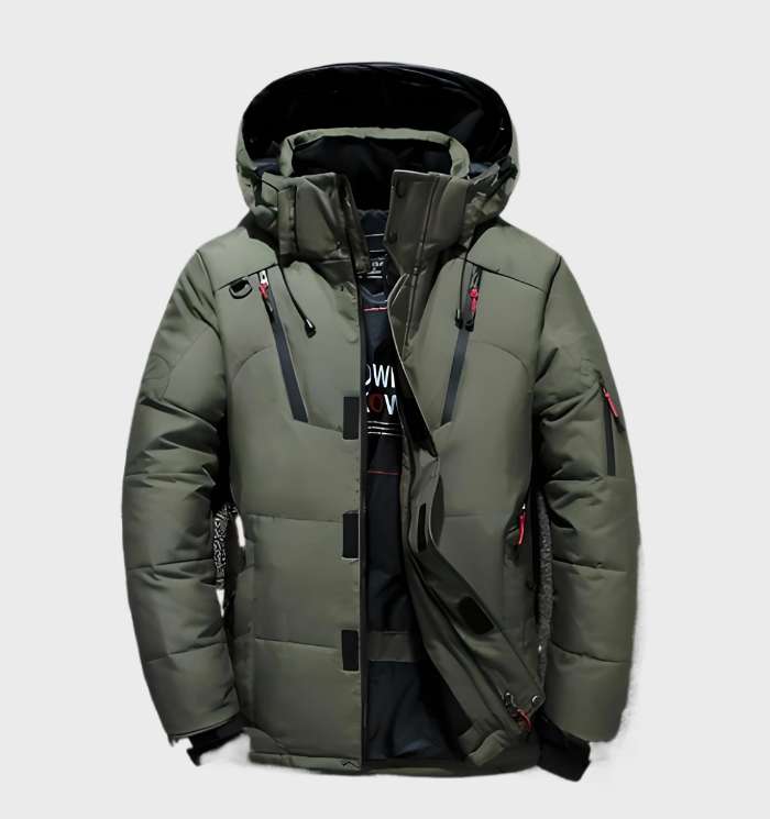 Casual heren pufferjas met capuchon, modern design en warmte voor de winter.