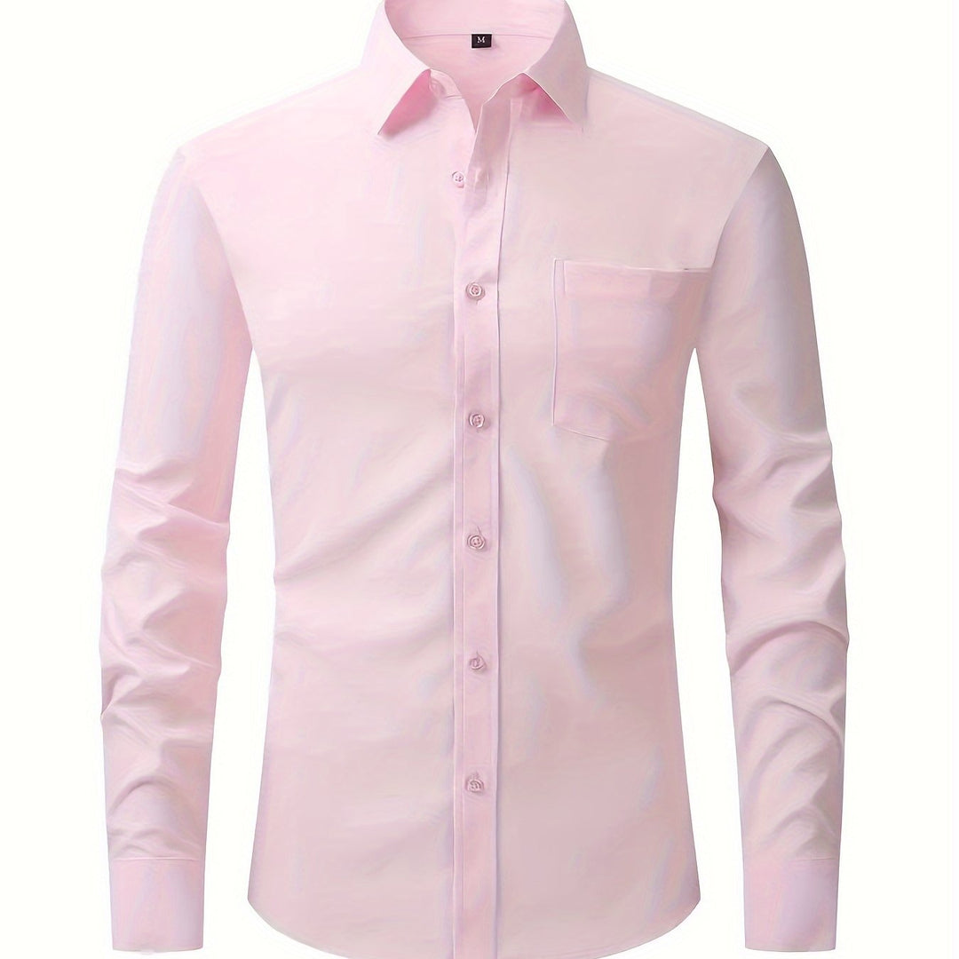 Klassiek effen heren overhemd, reverskraag en lange mouw, ideaal voor een elegante mannen kledingstijl.