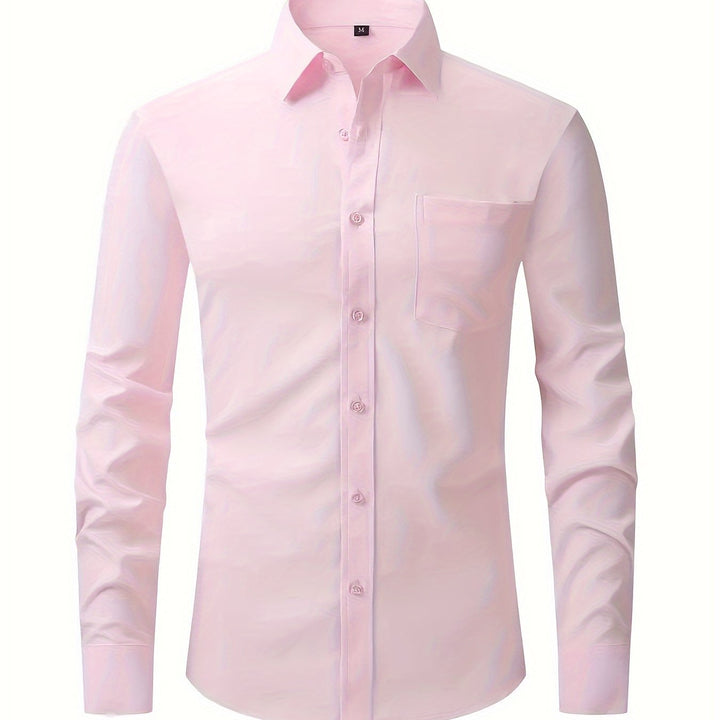 Klassiek effen heren overhemd, reverskraag en lange mouw, ideaal voor een elegante mannen kledingstijl.