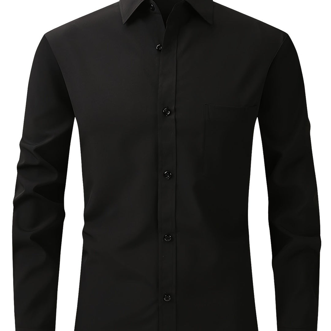 Business casual heren overhemd, effen design met lange mouw en nette reverskraag voor kantoor.