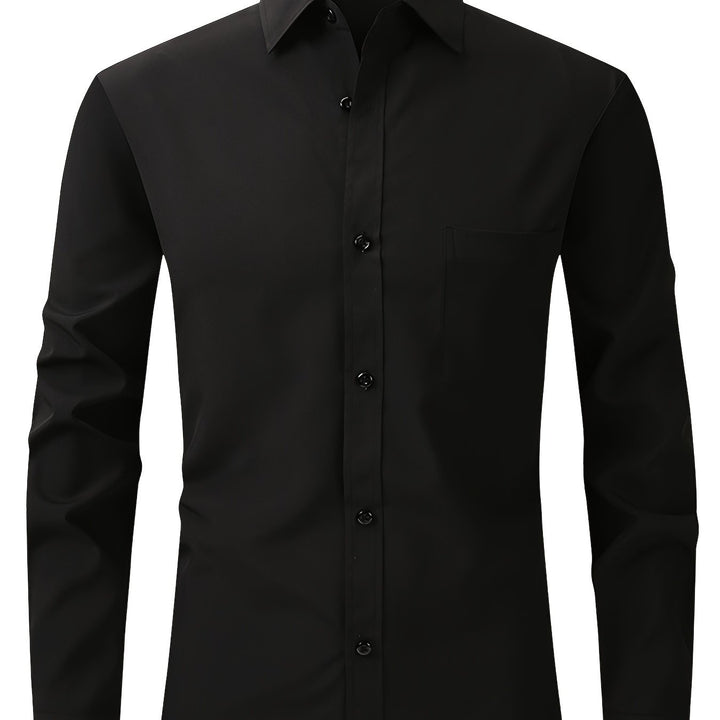 Business casual heren overhemd, effen design met lange mouw en nette reverskraag voor kantoor.