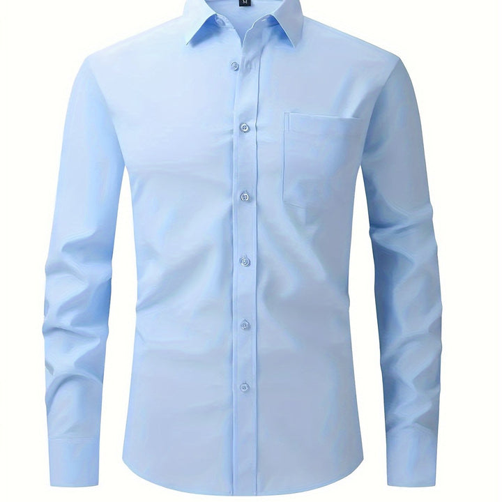 Net effen heren overhemd met lange mouw en klassieke reverskraag, voor een smart business casual look.