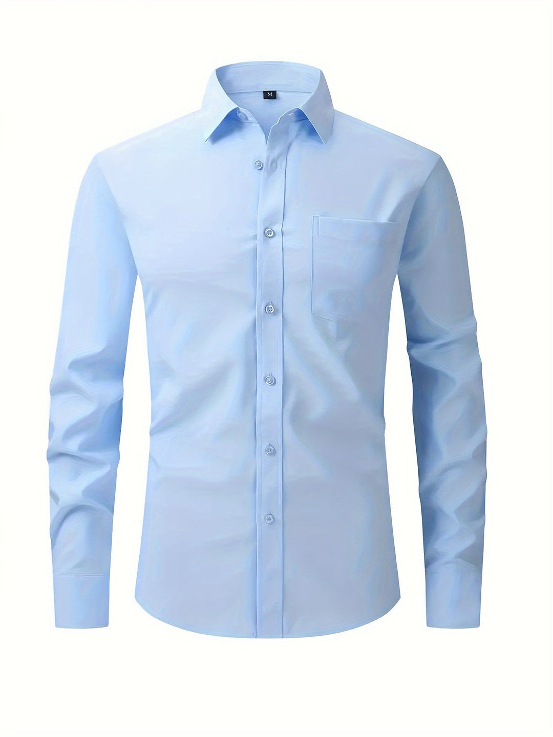 Modern effen heren overhemd, met reverskraag en lange mouw, geschikt voor een verfijnde lente outfit.