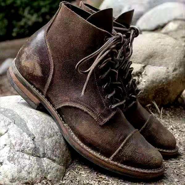 Zwarte heren retro veterboots, trendy mode laarzen. Comfortabele enkellaarsjes, perfect voor casual outfits.