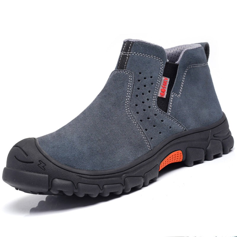 Lichtgewicht waterdichte heren veiligheidsschoenen in kaki/grijs, ideaal voor comfortabel en antislip werk.