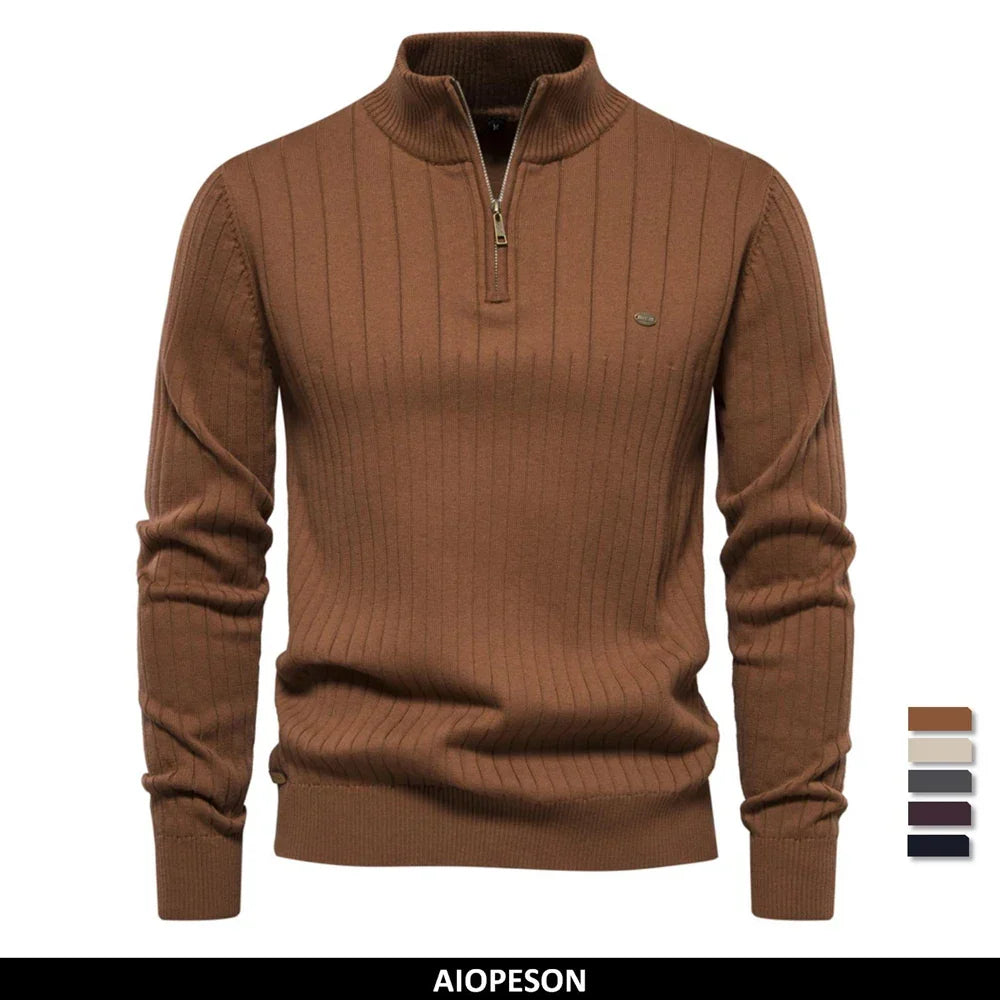 Comfortabele heren trui met rits, ideaal als vest voor koude herfst- en winterdagen.