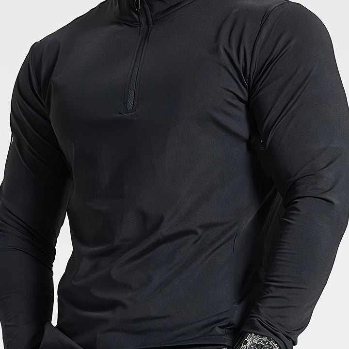 Heren T-shirt, slim-fit henley met lange mouwen, halve rits en opstaande kraag, ideaal voor herfst.