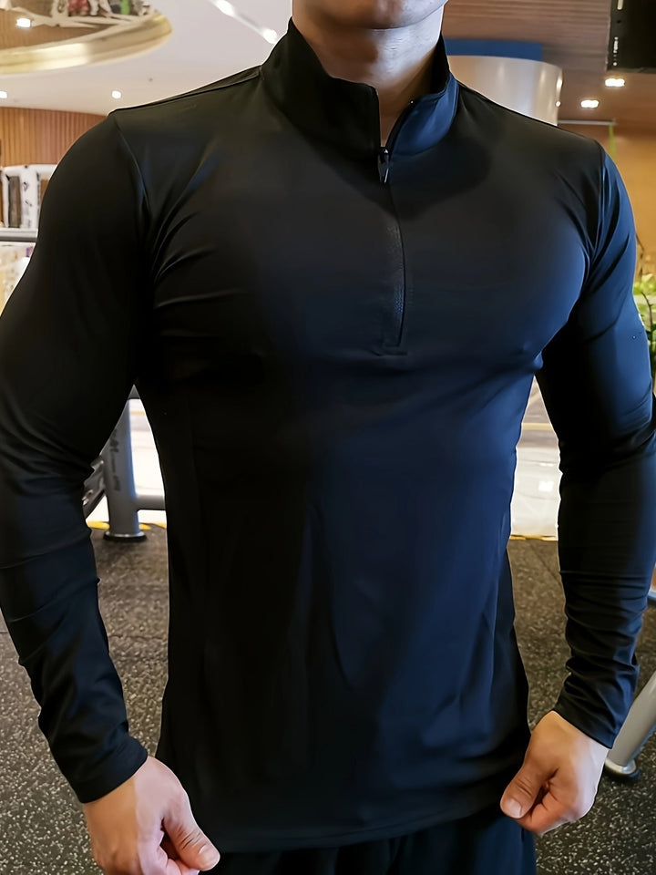 Lange mouwen henleyshirt voor heren, slim-fit, met opstaande kraag en stijlvolle halve rits detail.