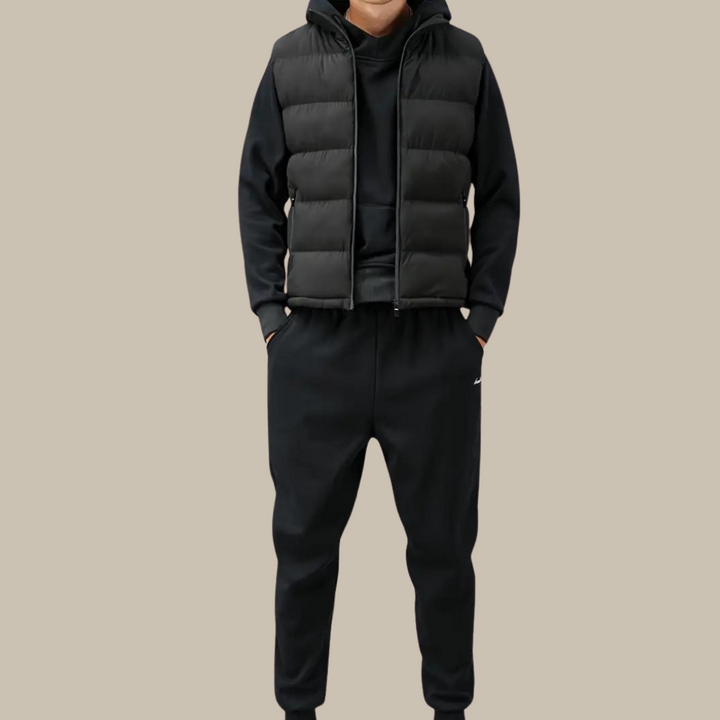 Heren stijlvolle gewatteerde bodywarmer, waterafstotend, met rits, perfect voor casual herfstlooks.