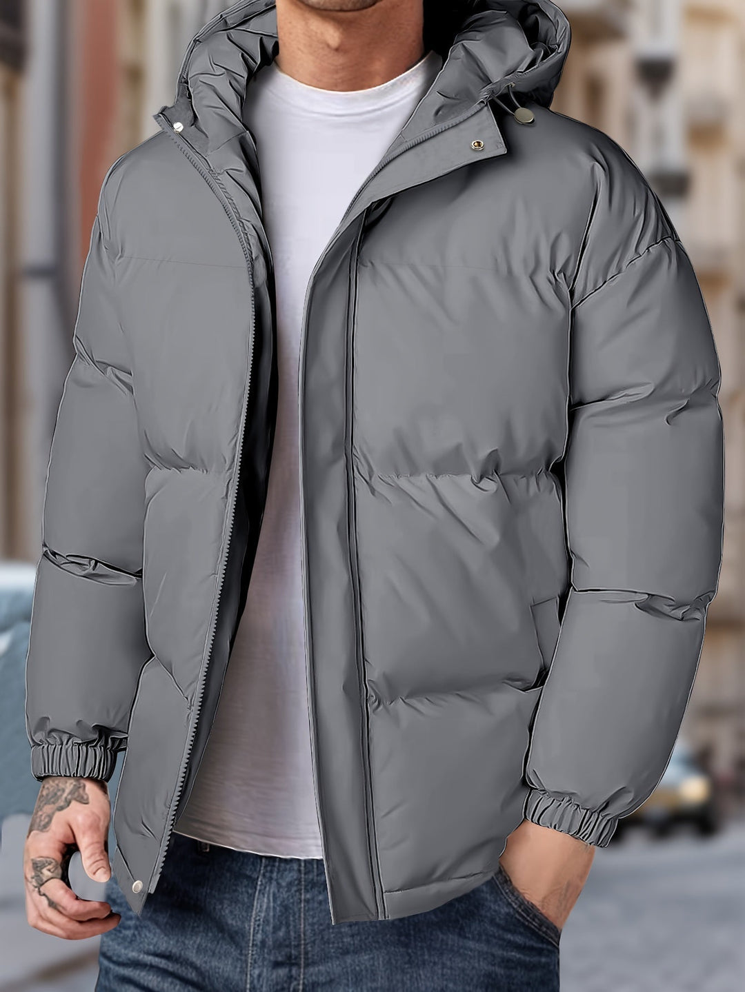 Warm heren winterjack parka met capuchon, winddicht en comfortabel voor dagelijks gebruik.