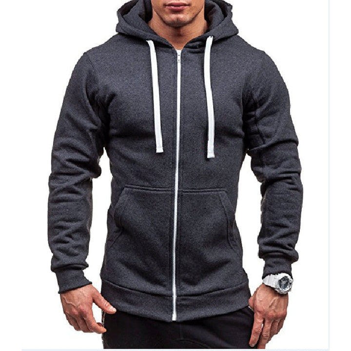 Heren winddichte fleece hoodie met rits en trekkoorden. Comfortabele bovenkleding met capuchon voor herfst/winter.