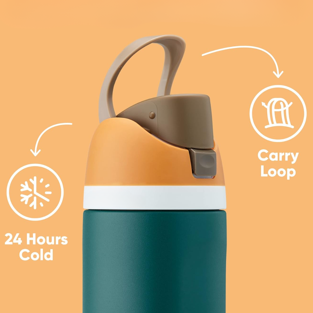 "Lekvrije RVS waterfles met dubbele wandisolatie, BPA-vrij, met handig rietje, modern design, diverse kleuren."