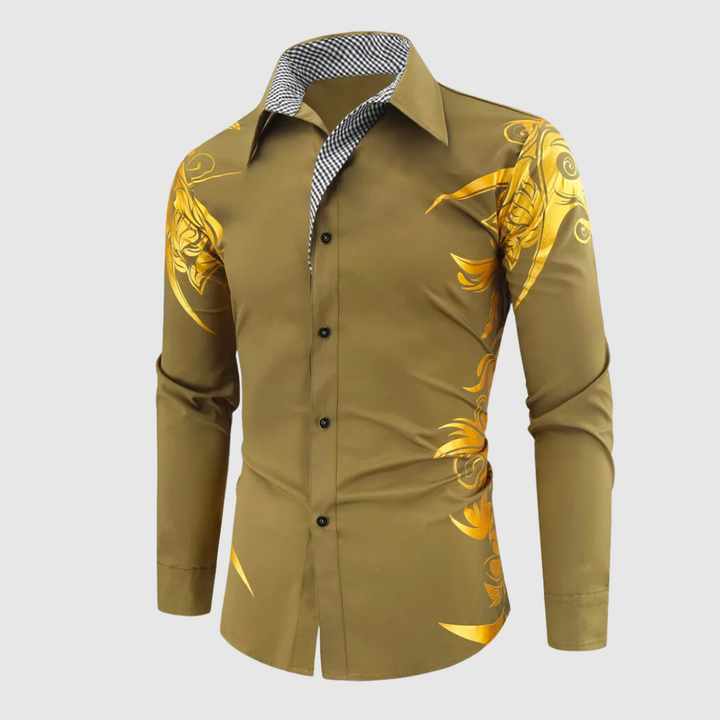Veelzijdig heren slim fit overhemd met modieuze print. Draagbaar als casual of semi-formeel kledingstuk.