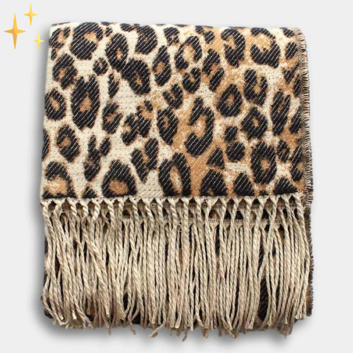 Comfortabele, warme gebreide winter sjaal voor dames, met elegante leopard print voor extra stijl.