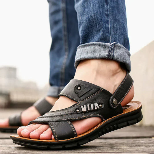 Leren heren sandalen met vintage stijl, comfortabel en duurzaam, bruin leer met ergonomische zool voor zomerse dagen.