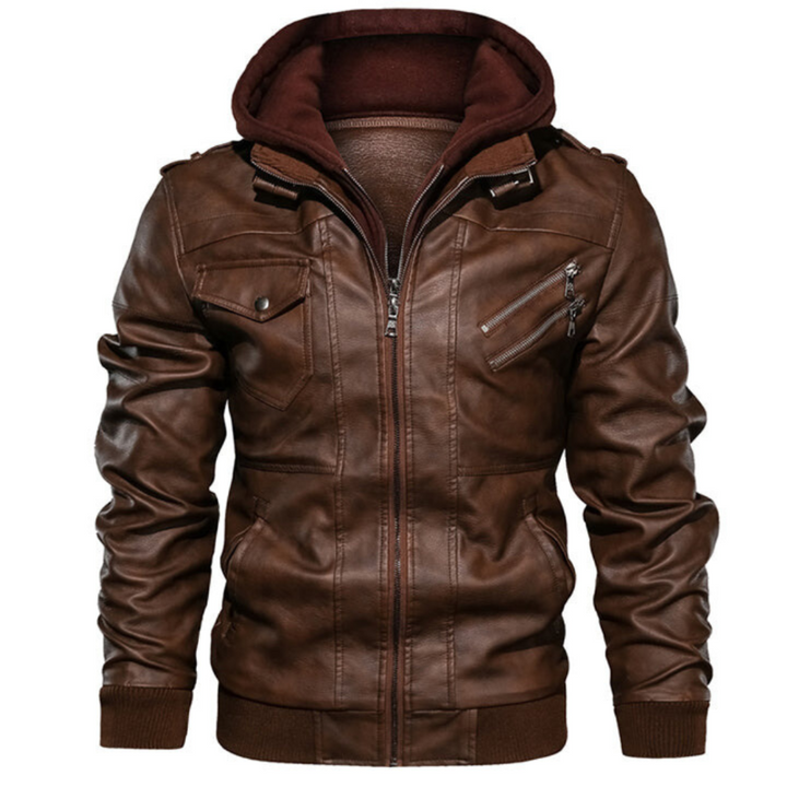 Stijlvol heren jack met ritssluiting, capuchon en warme voering. Perfecte bovenkleding voor herfst en winter.