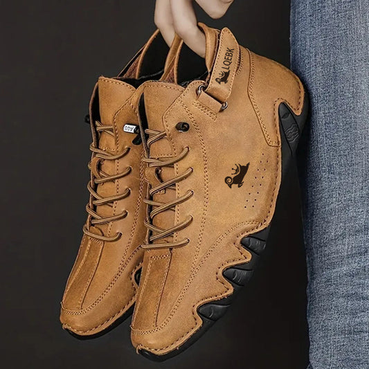 Leren orthopedische wandelschoenen heren, comfortabel en duurzaam, geschikt voor lange wandelingen, in bruin.